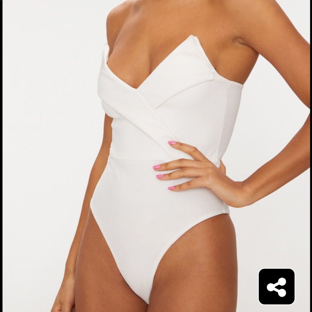 White Tux body suit from PrettyLittleThing